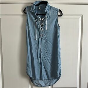 Beachlunchlounge Sleeveless Blue Lace-Up Tunic